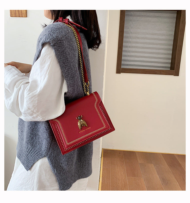Women's Artisan-Crafted Distressed Crossbody Bag Small Box Purse with Stitched Rivets & Antique Gold Chain | Y2K Grunge Revival