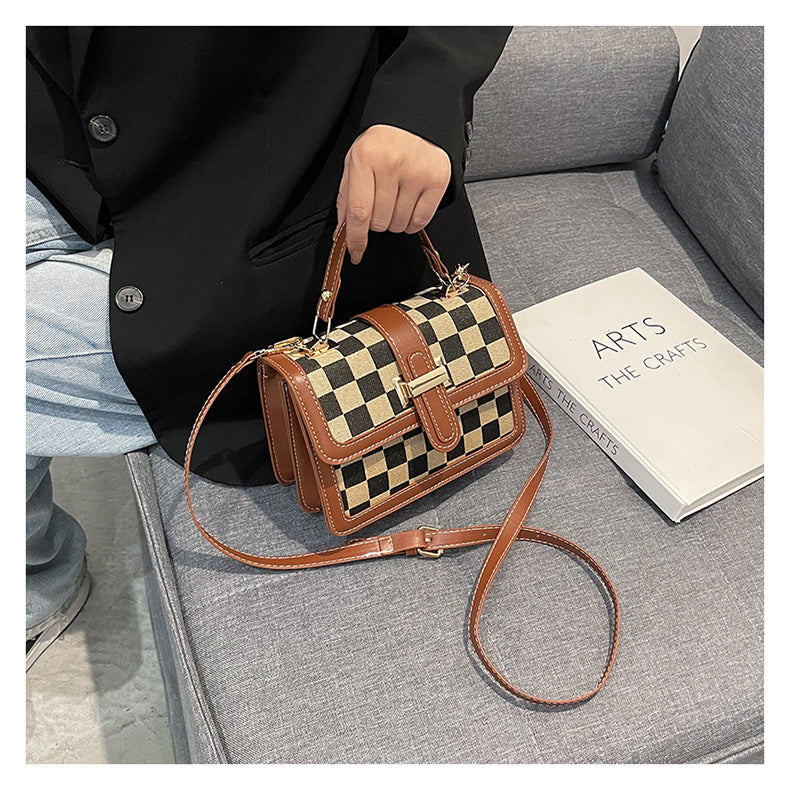 Women’s Stylish Houndstooth Checkered Crossbody Bag - Compact Square Shoulder Bag for Everyday Use