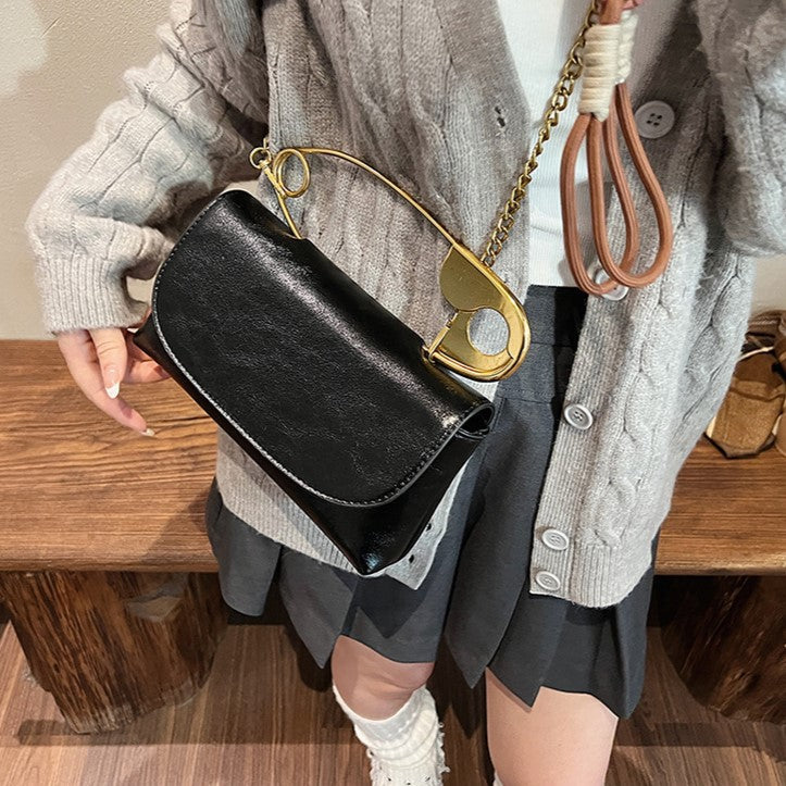 Women's Retro-Chic Square Crossbody Bag Convertible Shoulder Bag with Detachable Paperclip Handle & Monochrome Versatility