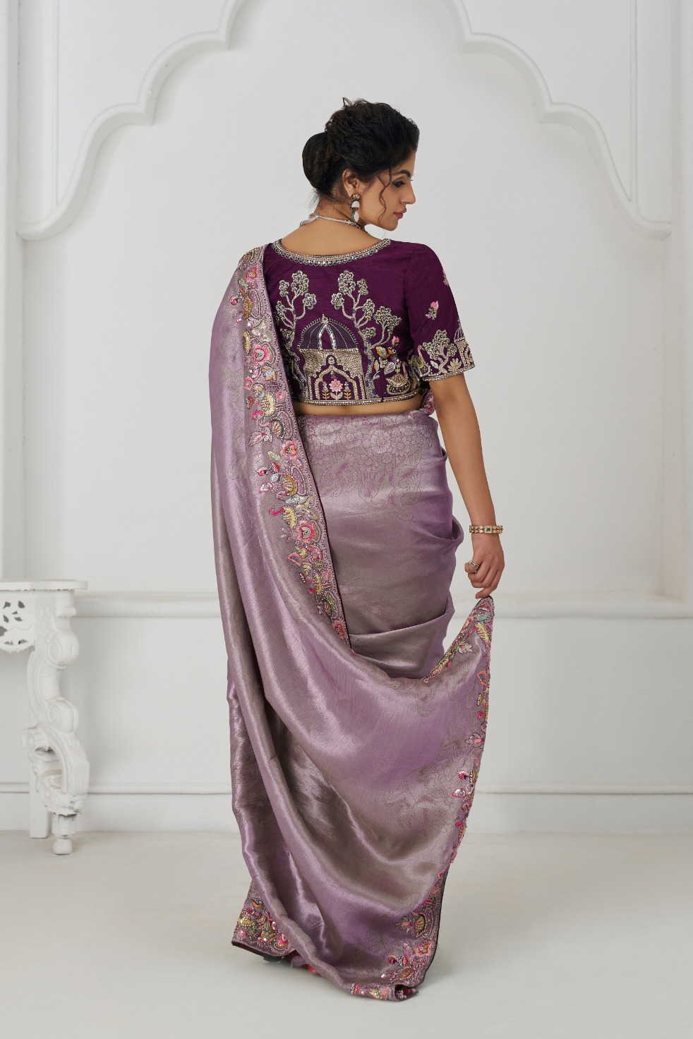 Stunning Mauve Color Saree With Multi-thread And Sequins Embroidery - qivii