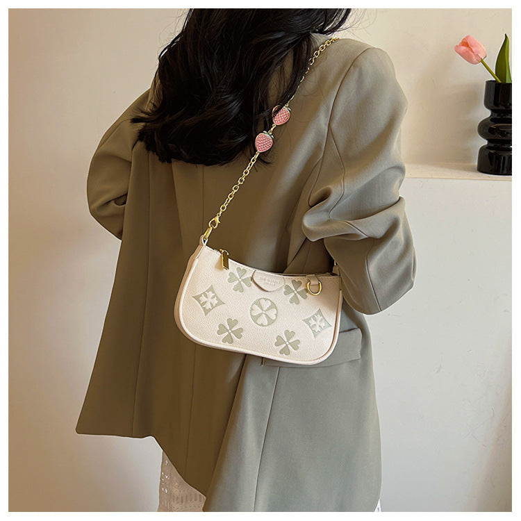 Women's Heritage Print Satchel – Mini Convertible Mahjong Bag with Artisan Monogram & Chain Strap