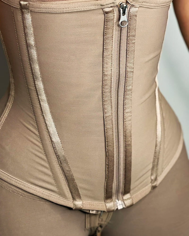 Shapshe® Hourglass Corset Zipper Hook and Eye Double Compression Tummy Control Waist Trainer - By Qivii