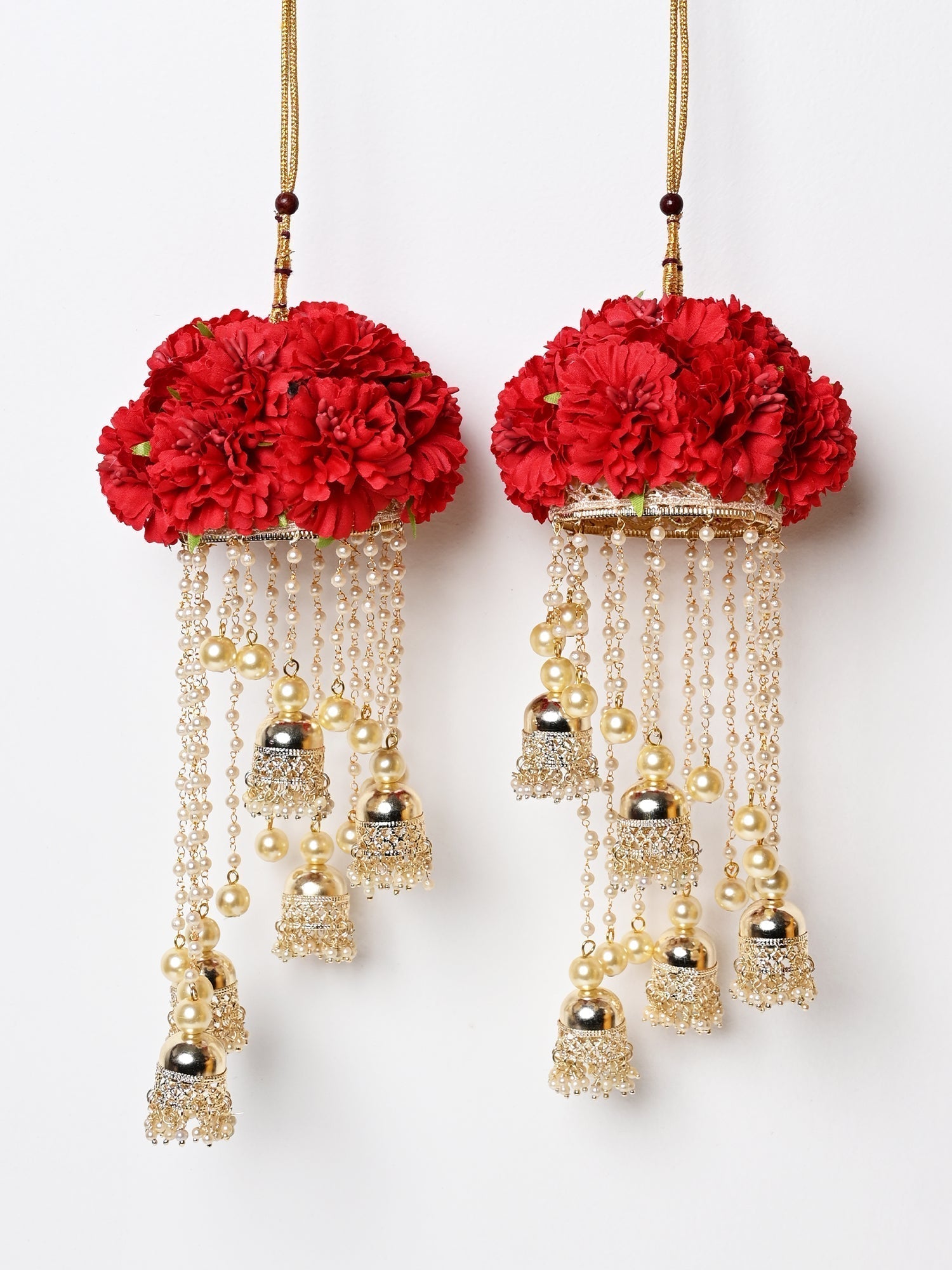 Shreya Red Floral With Pearl Hanging Kalire - qivii