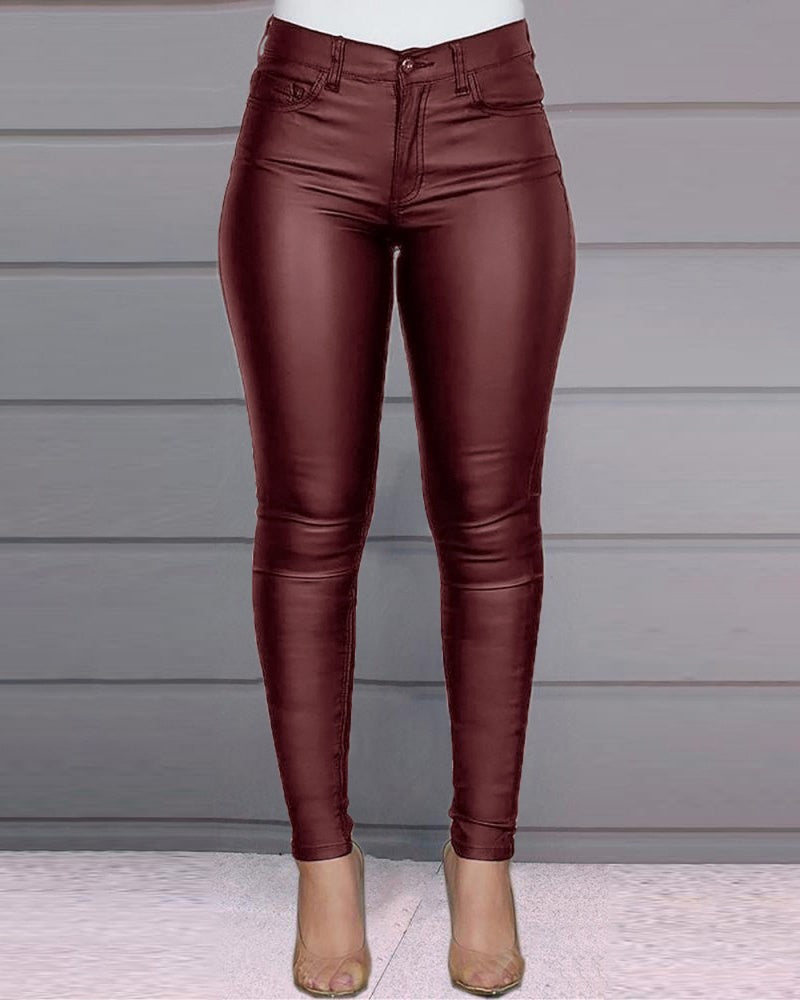 Sexy PU Skinny Leather Pants Casual All-match Pants - By Qivii