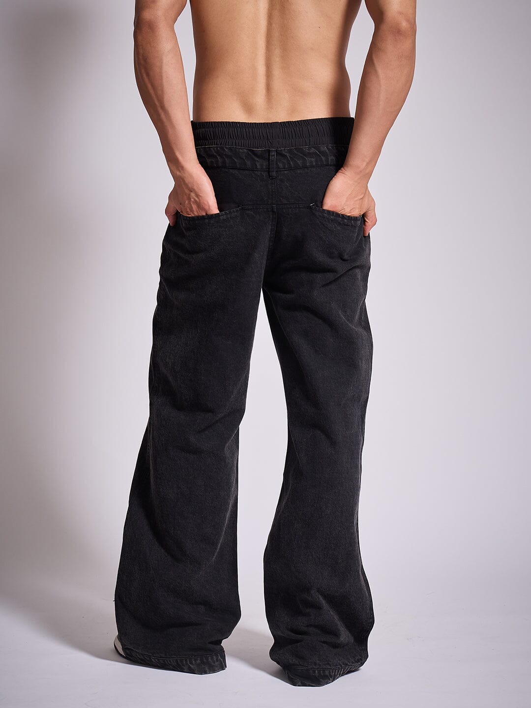 Black Double Waisted Panel Denim