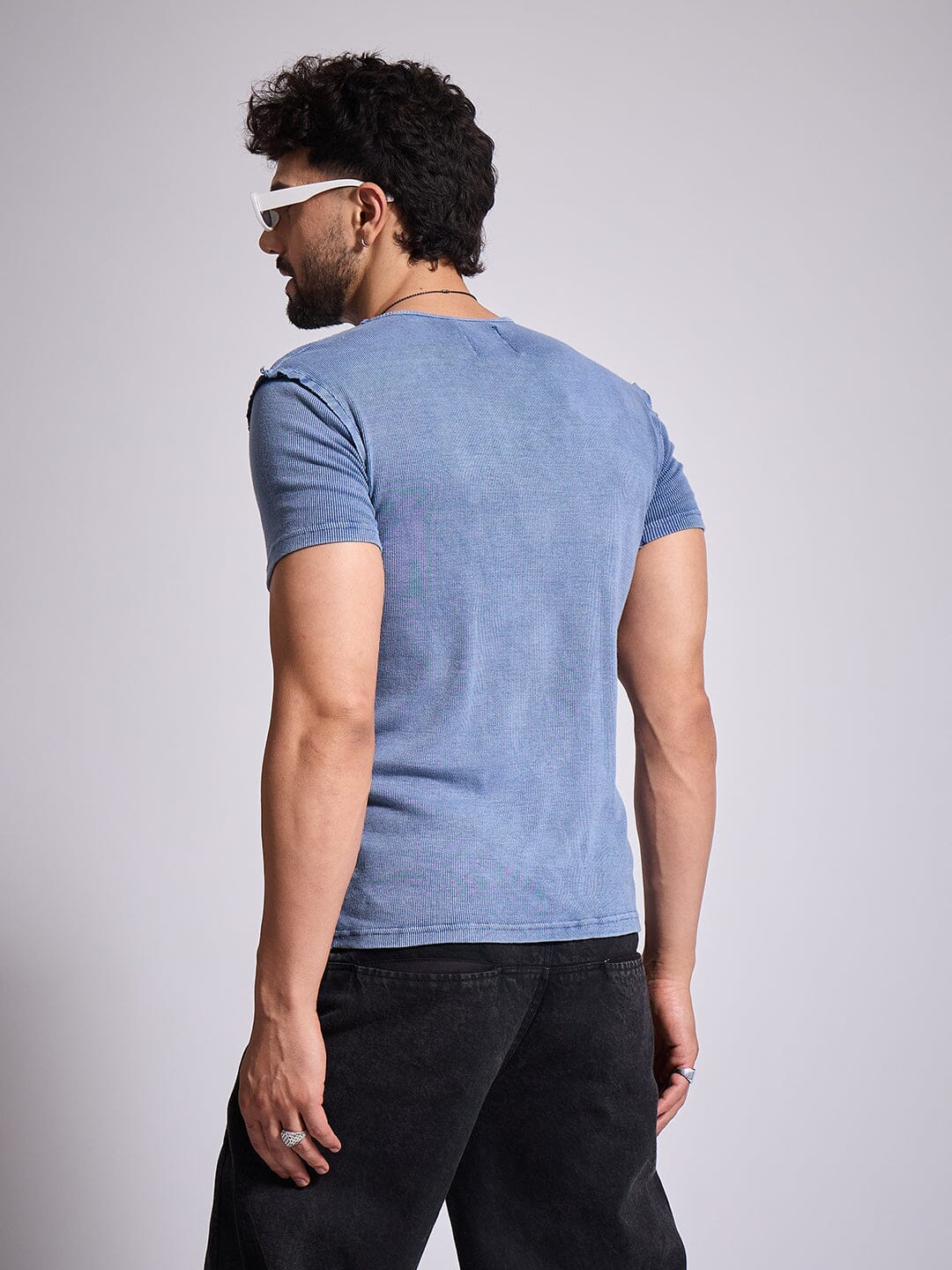 Blue Ribbed Short Sleeve Tshirt