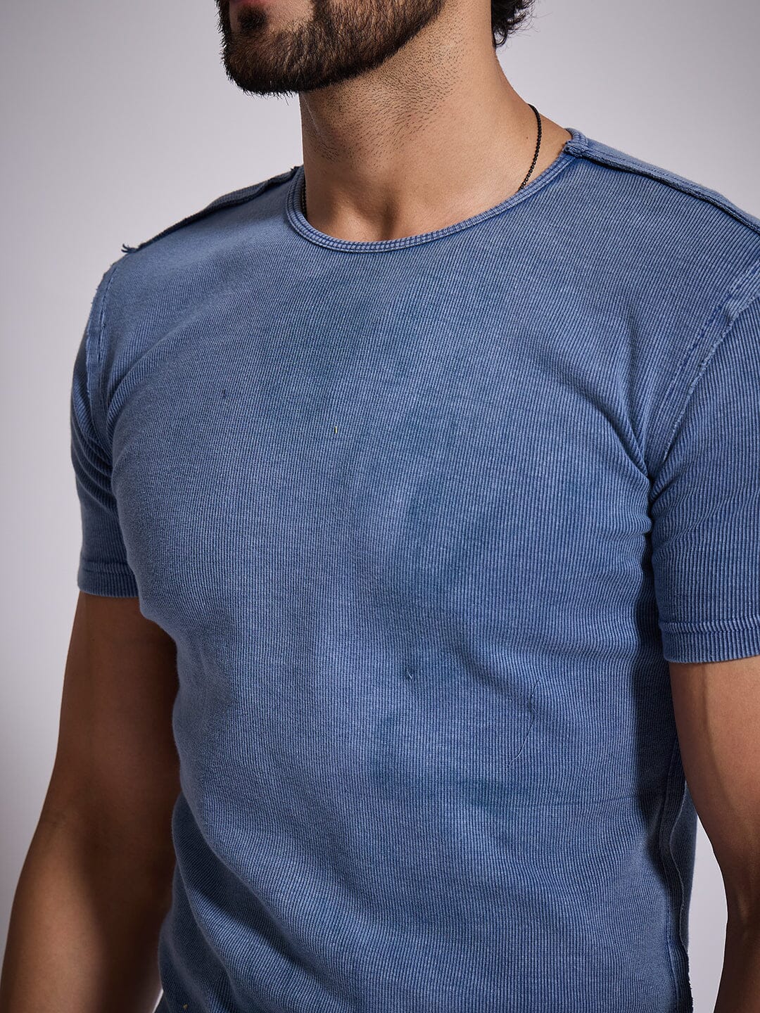 Blue Ribbed Short Sleeve Tshirt