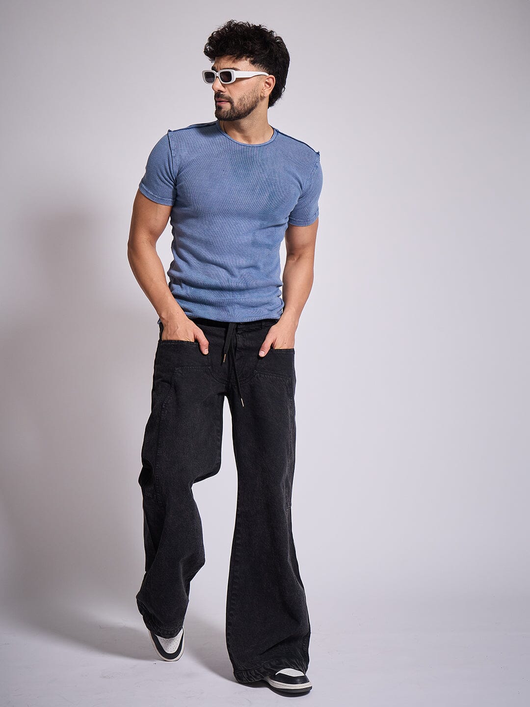 Blue Ribbed Short Sleeve Tshirt