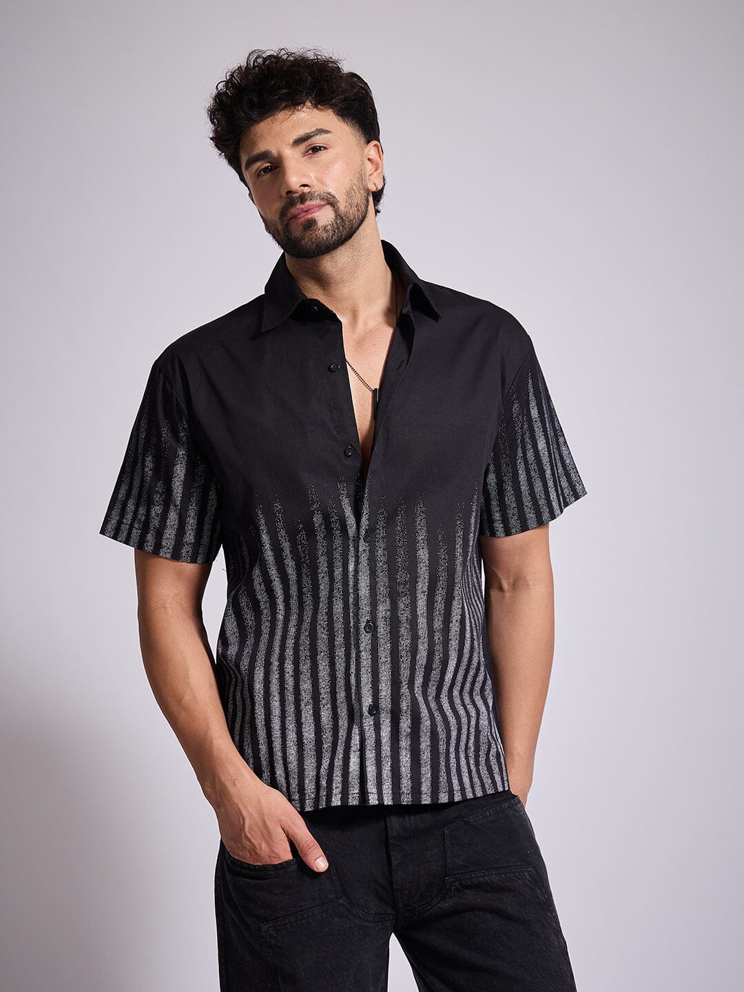 Black Faded Striped Shirt