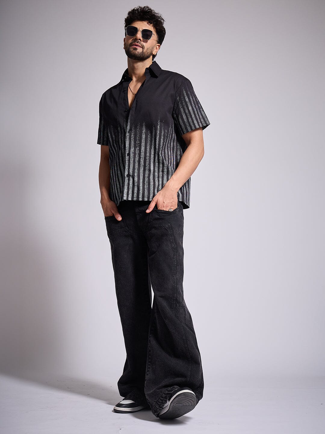 Black Faded Striped Shirt