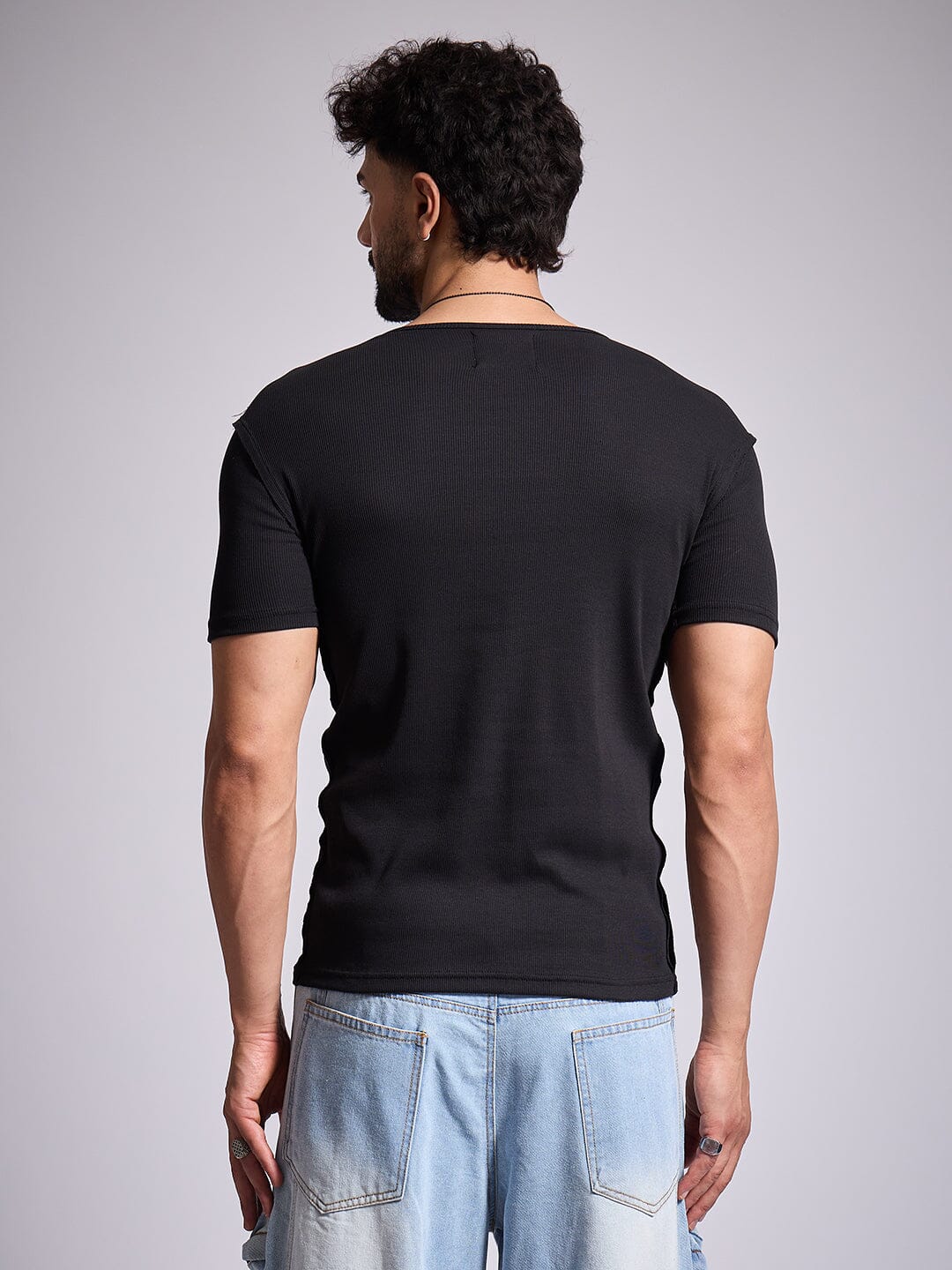 Black Ribbed Short Sleeves Tshirt
