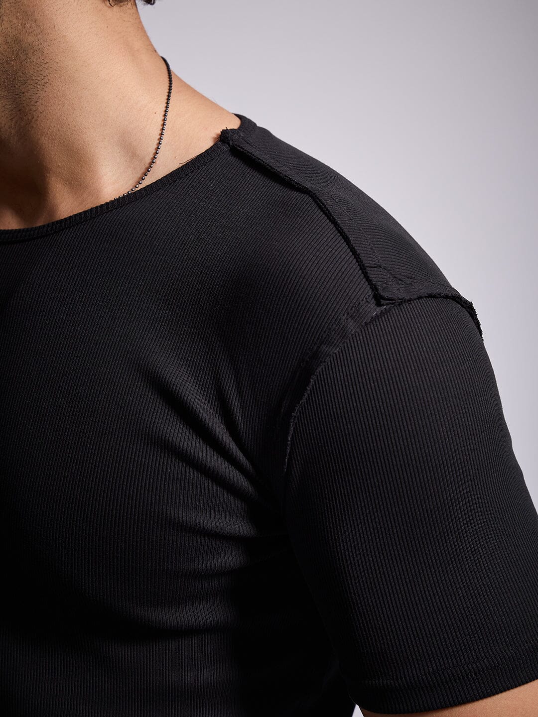 Black Ribbed Short Sleeves Tshirt