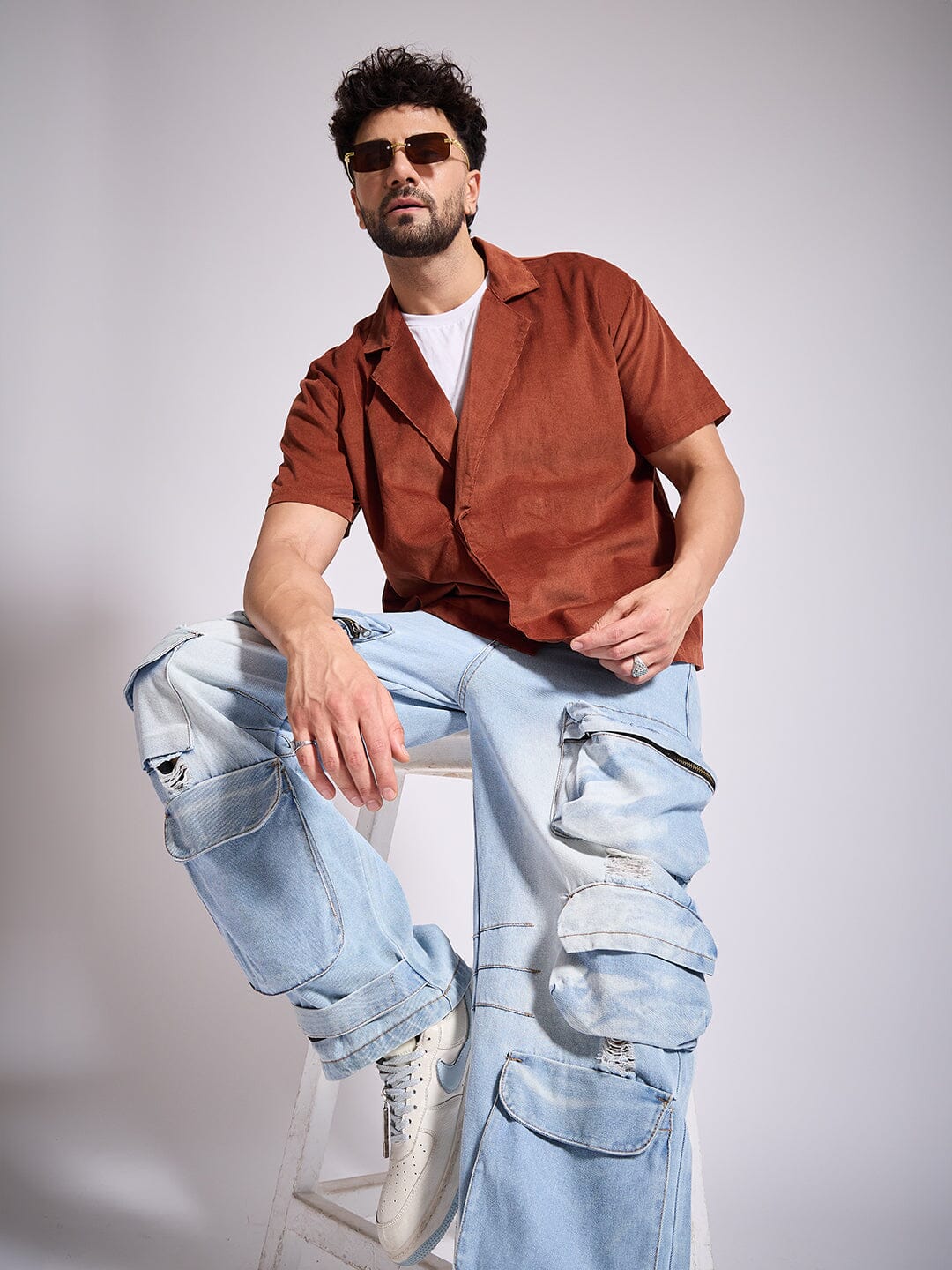 Brown Corduroy Unibutton Cuban Shirt - qivii