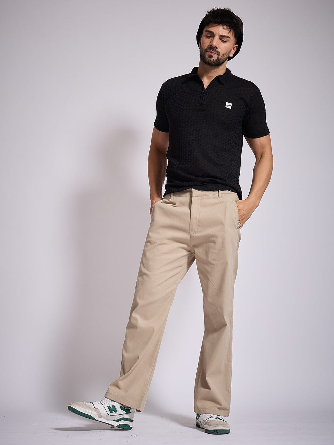 Black Textured Knitted Polo Tshirt