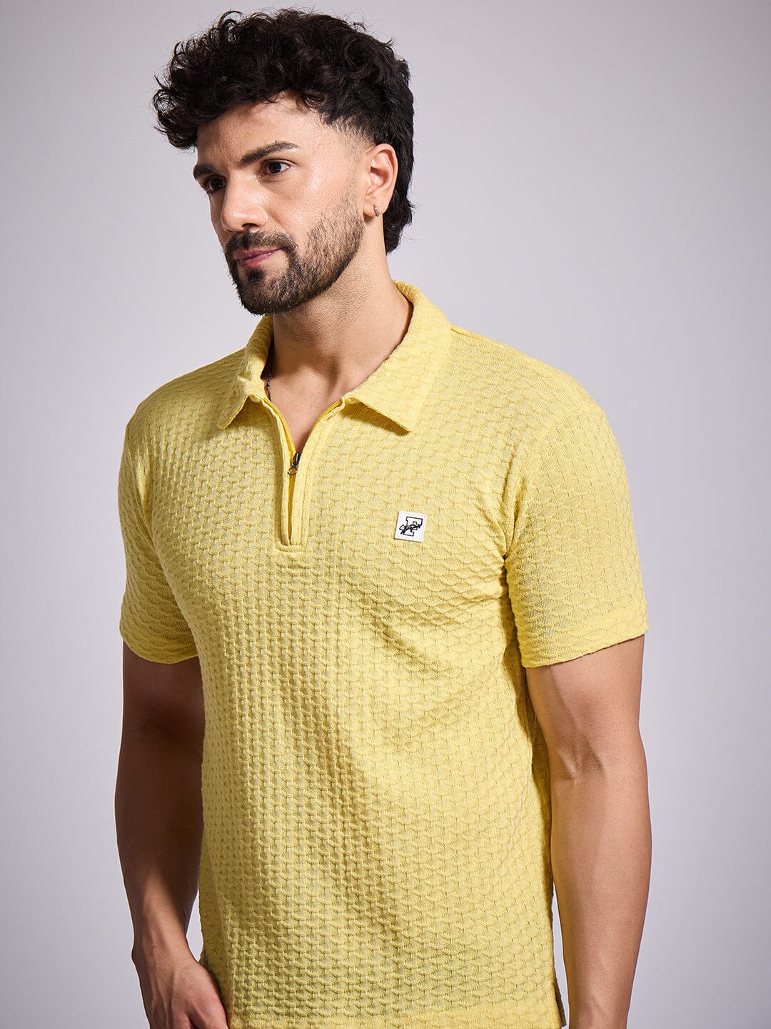 Lemon Textured Knitted Polo Tshirt