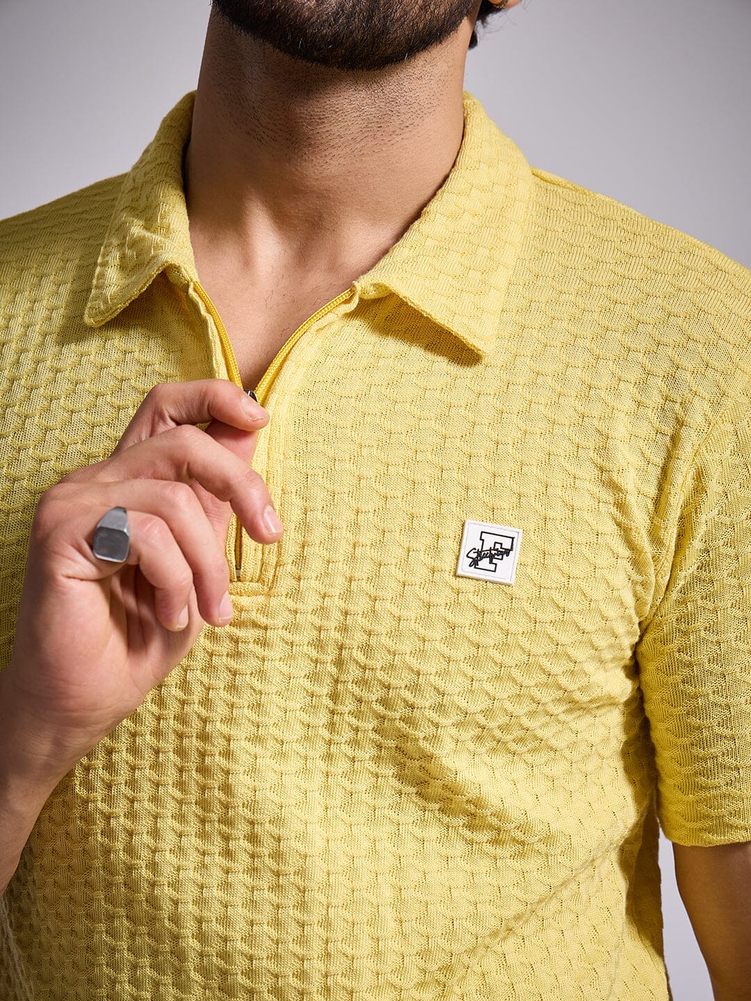 Lemon Textured Knitted Polo Tshirt