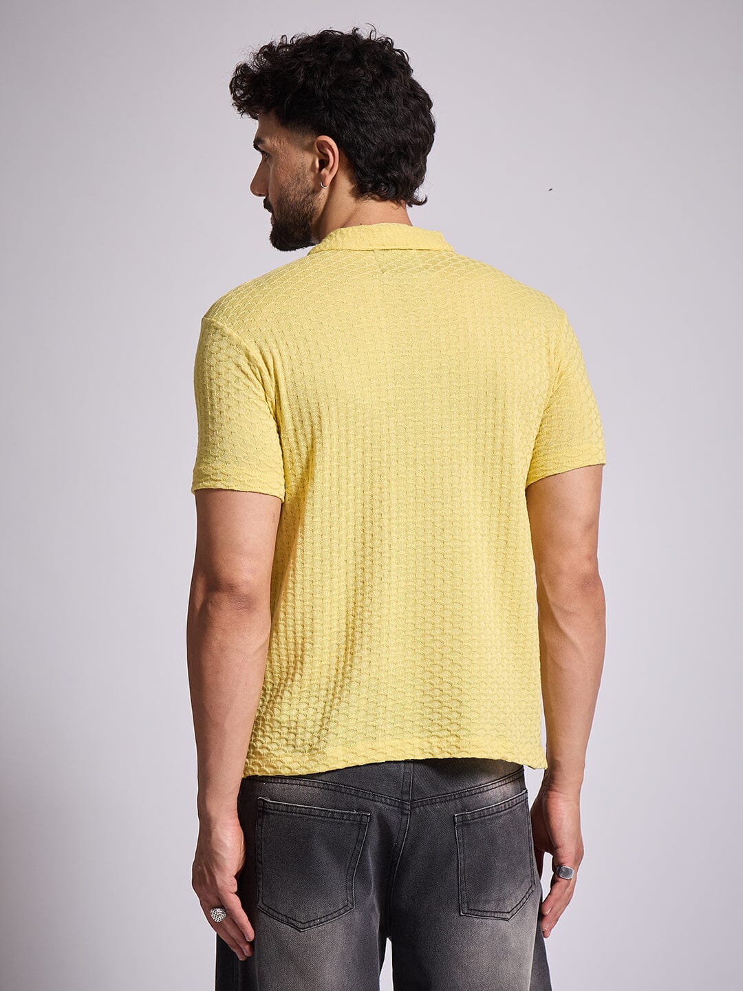 Lemon Textured Knitted Polo Tshirt