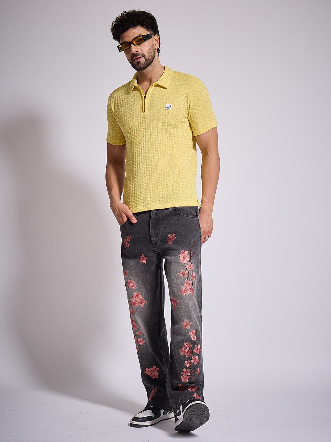 Lemon Textured Knitted Polo Tshirt