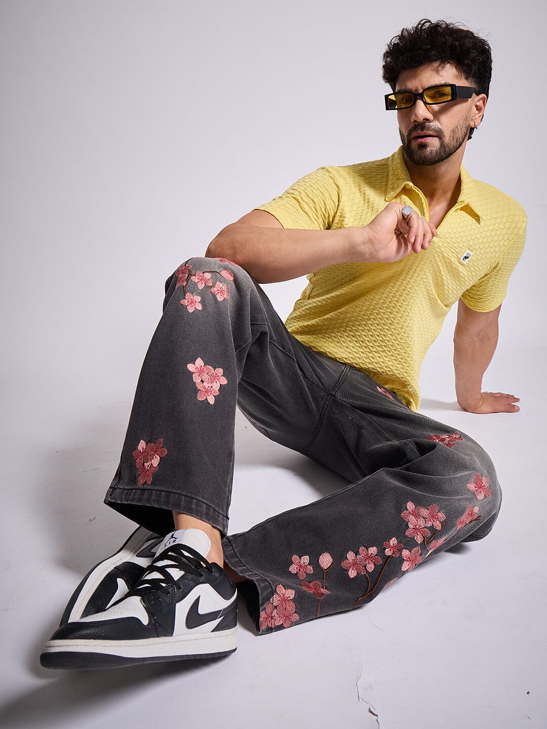 Lemon Textured Knitted Polo Tshirt