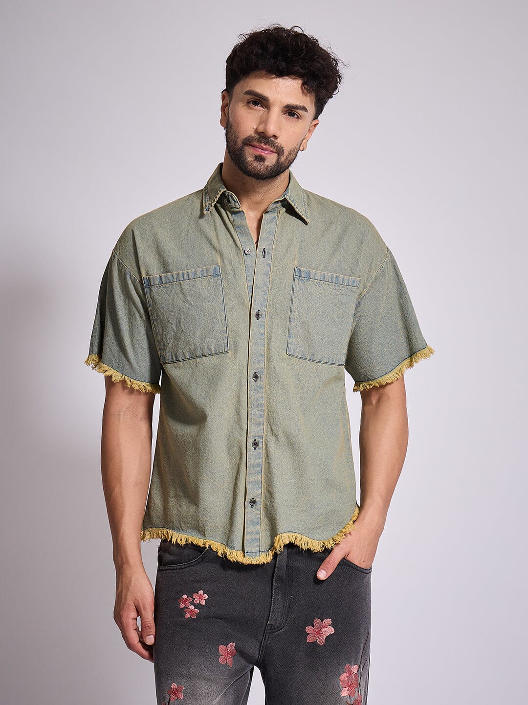 Indigo Tinted Raw Edge Shirt