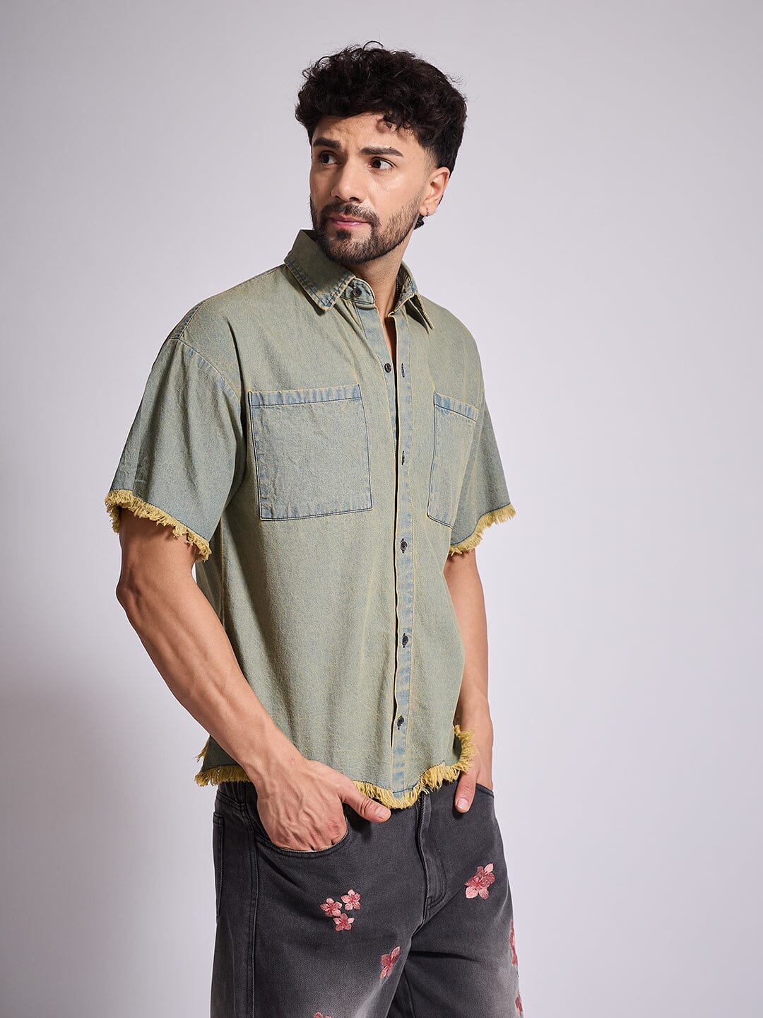 Indigo Tinted Raw Edge Shirt