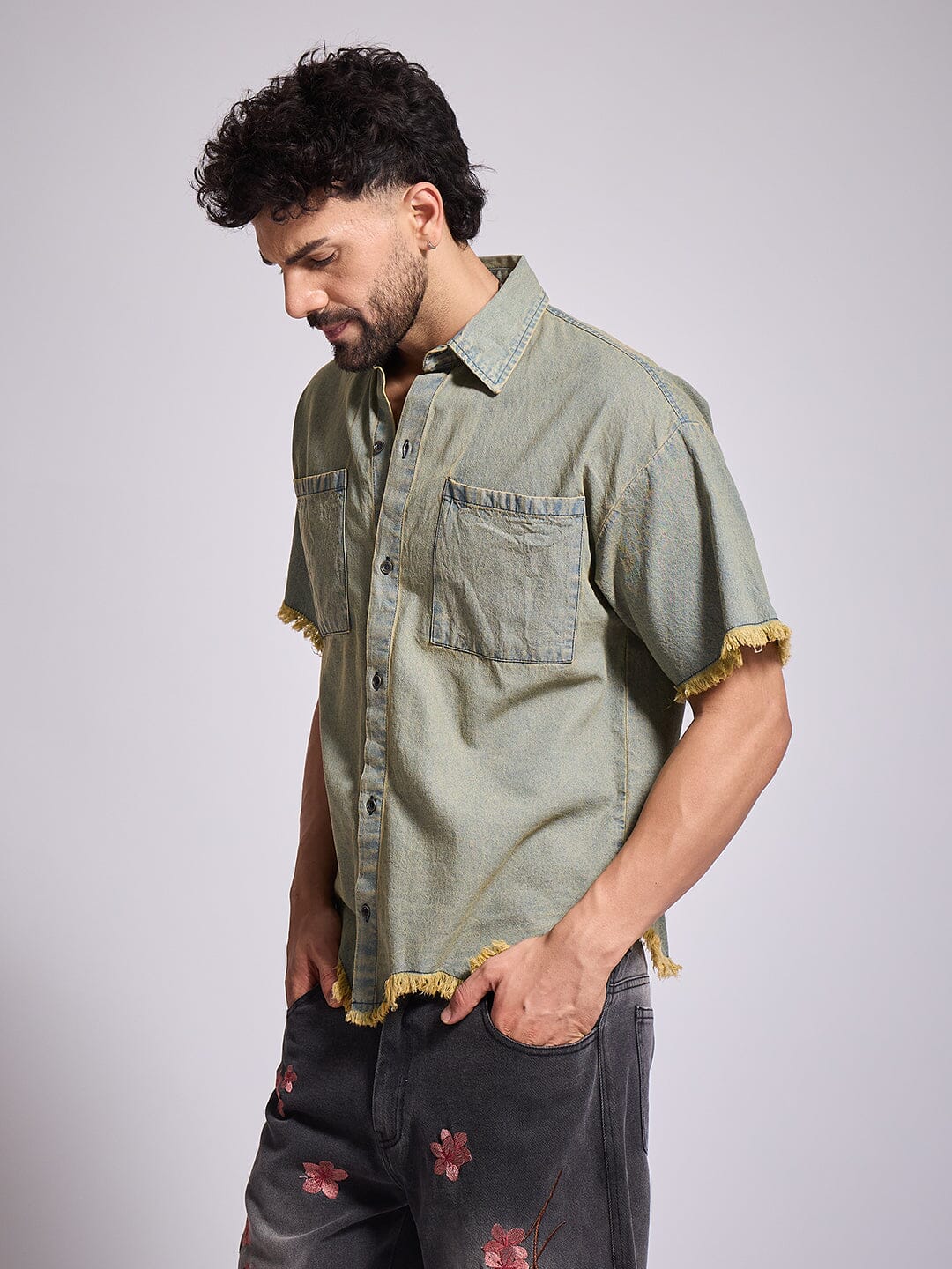 Indigo Tinted Raw Edge Shirt