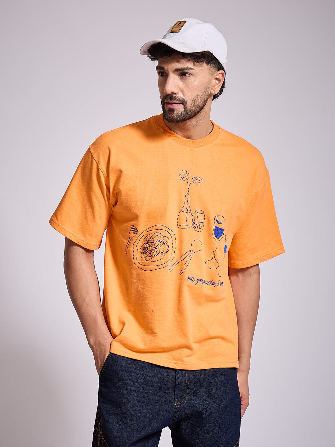 Orange Oversized Embroidery Tshirt