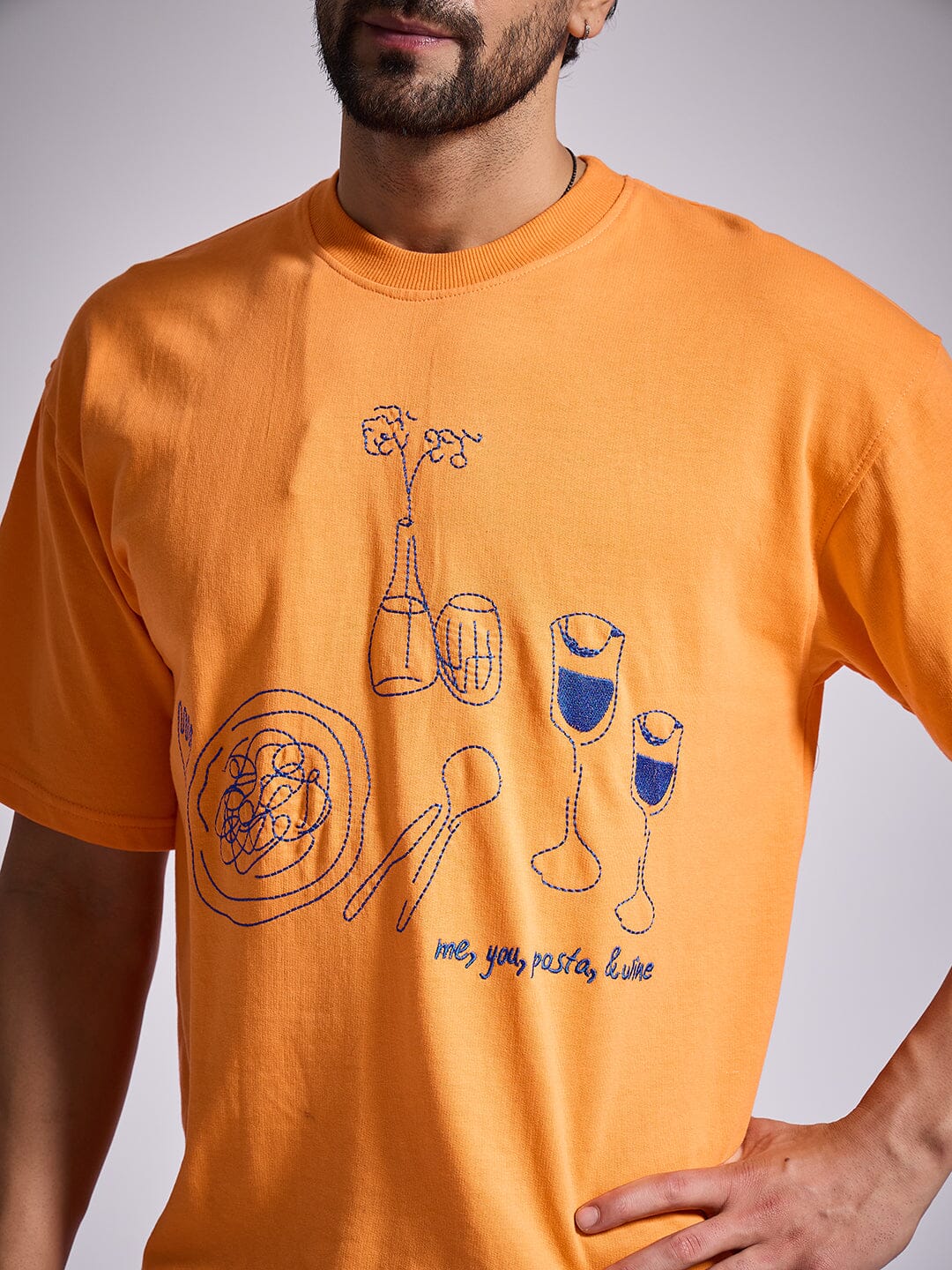 Orange Oversized Embroidery Tshirt