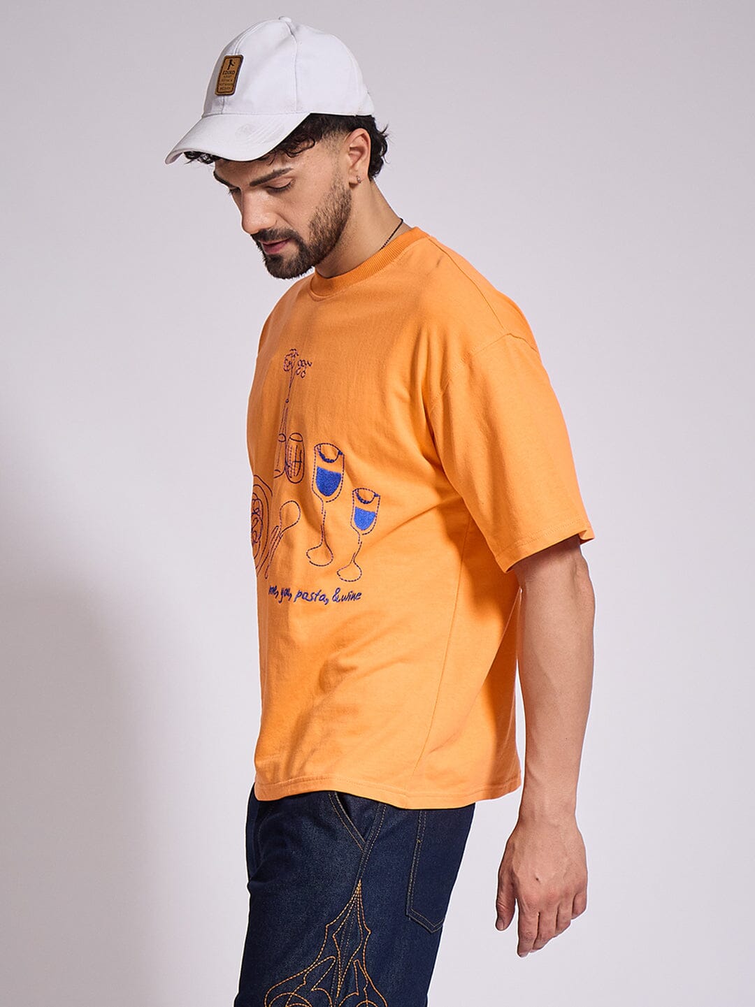 Orange Oversized Embroidery Tshirt