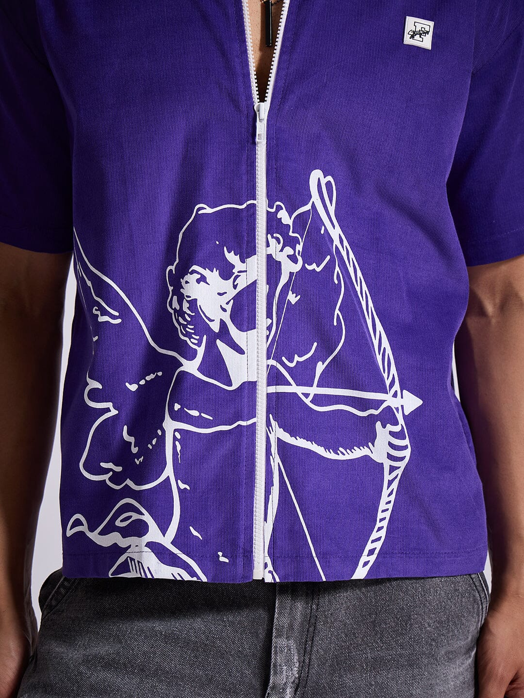 Purple Cupid Graphic Zipped Shirt