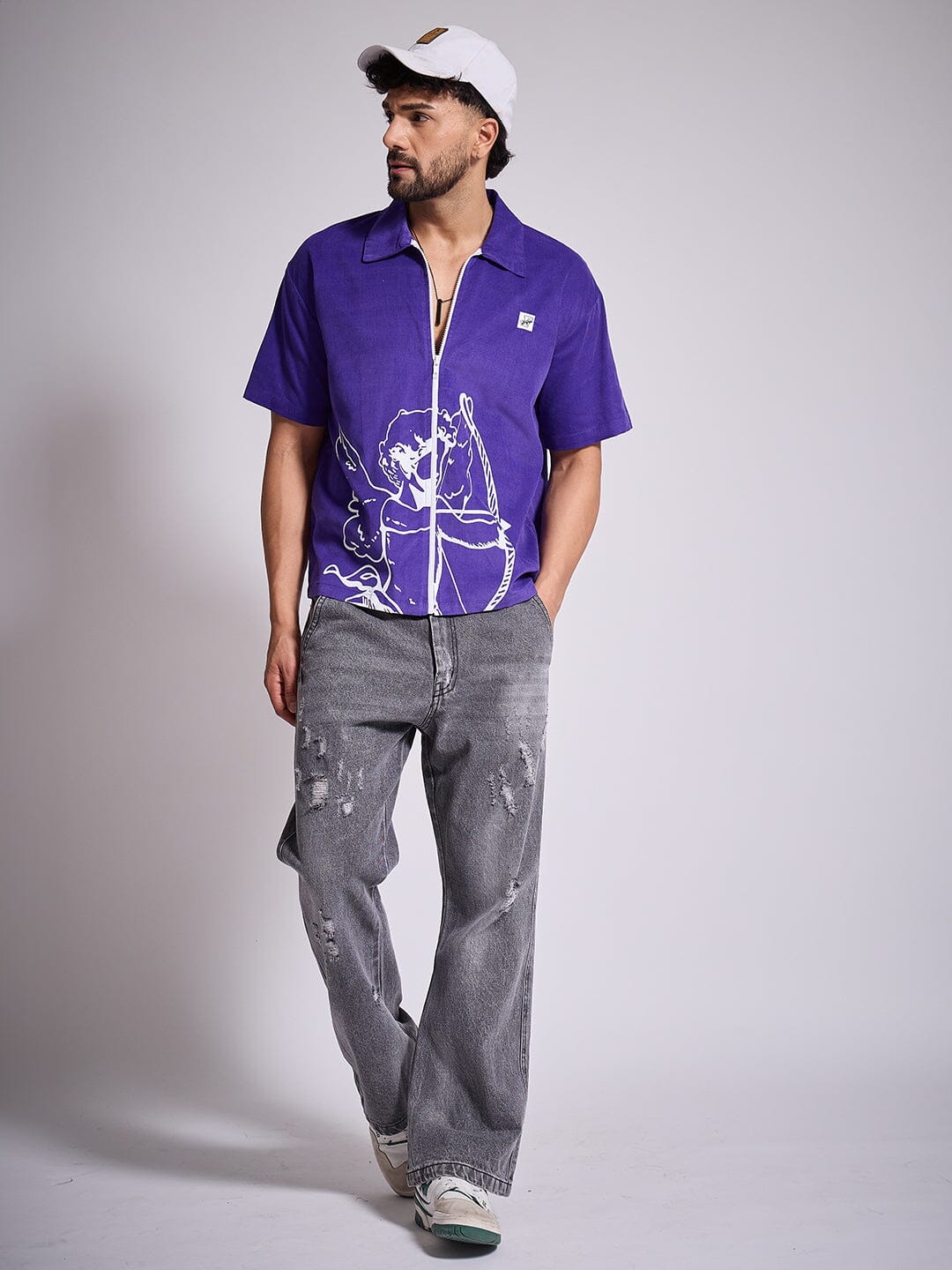 Purple Cupid Graphic Zipped Shirt