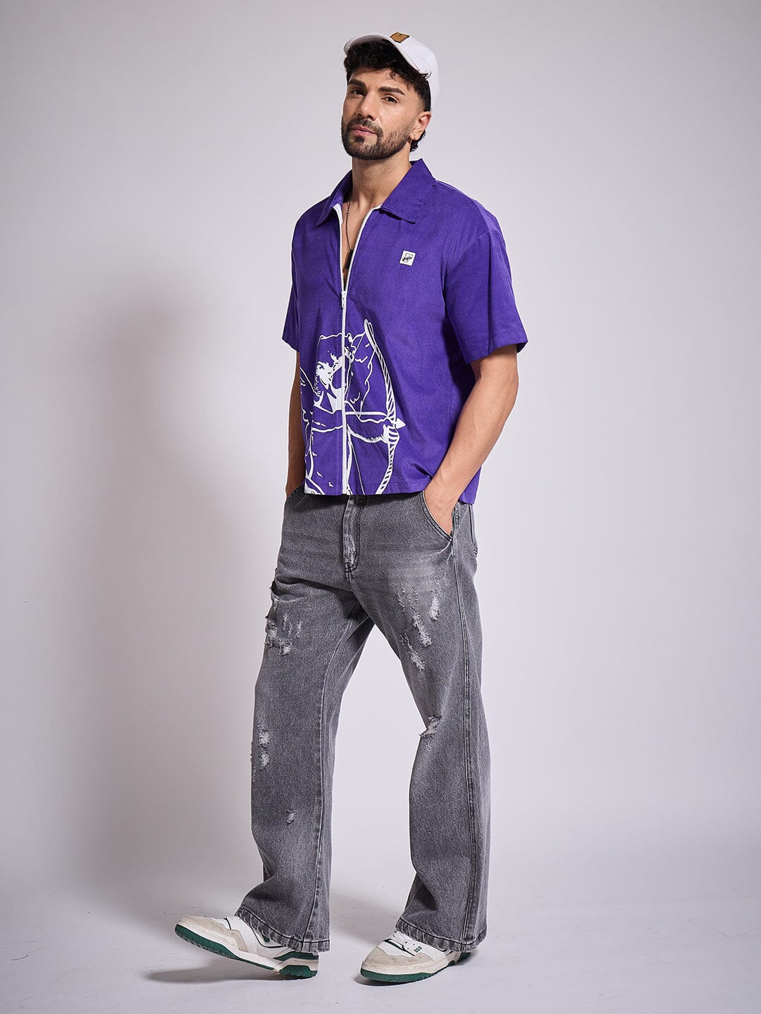 Purple Cupid Graphic Zipped Shirt