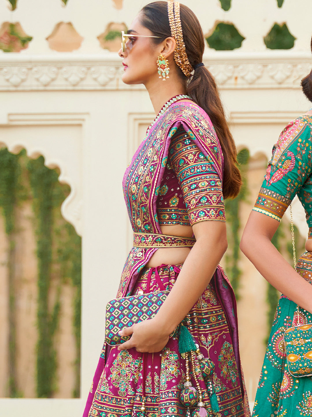 Pink-Purple Designer Silk Ready to Wear Lehenga Choli With Sparkle & Mirror Work - qivii