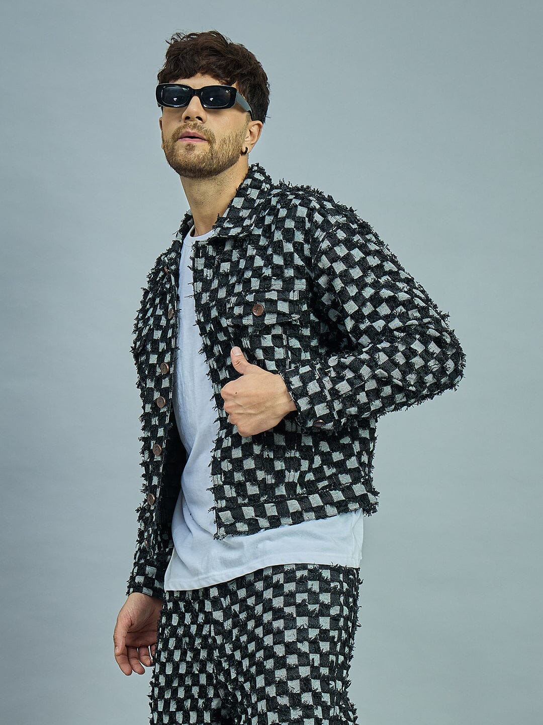 Black Frayed Denim Oversized Jacket