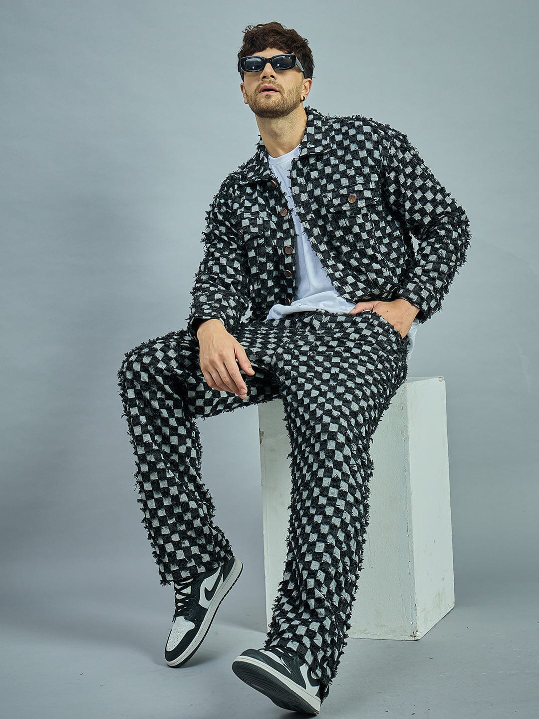 Black Frayed Denim Oversized Jacket