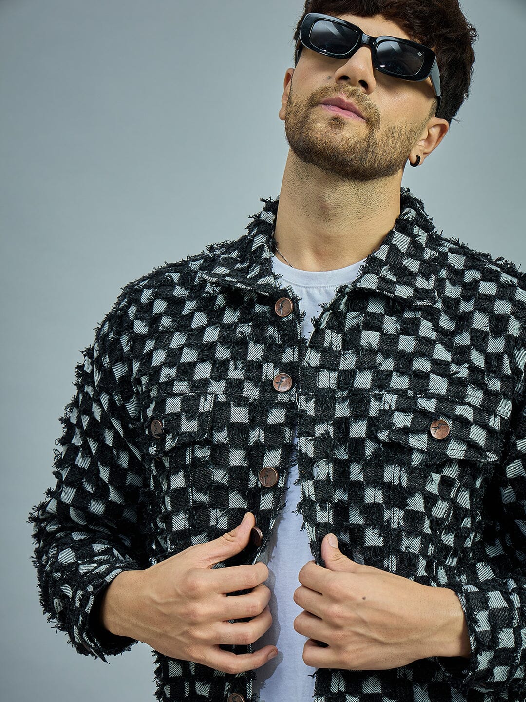 Black Frayed Denim Oversized Jacket