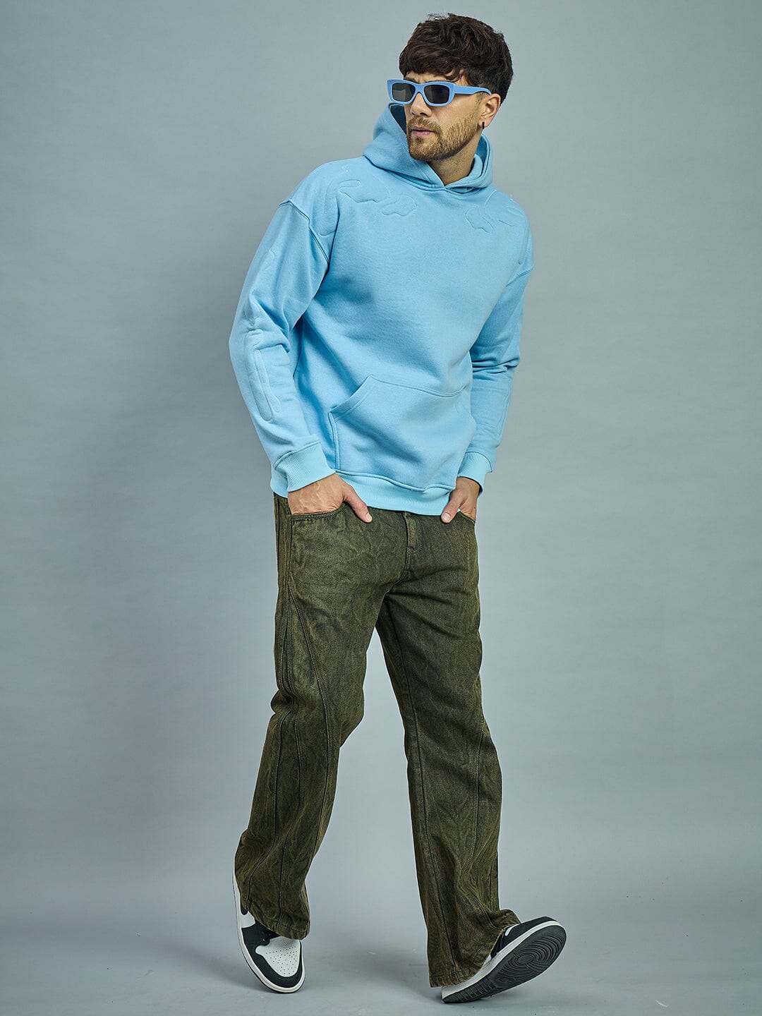 Sky Exoskeleton Quilted Oversized Hooded Sweatshirt