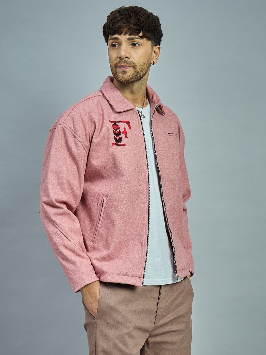 Dusty Pink Melange Harrington Jacket