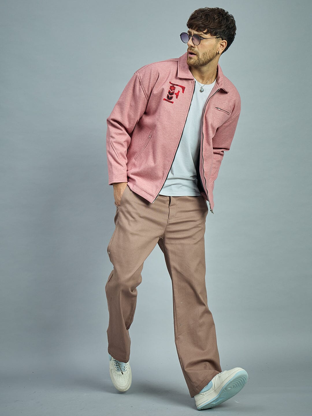 Dusty Pink Melange Harrington Jacket