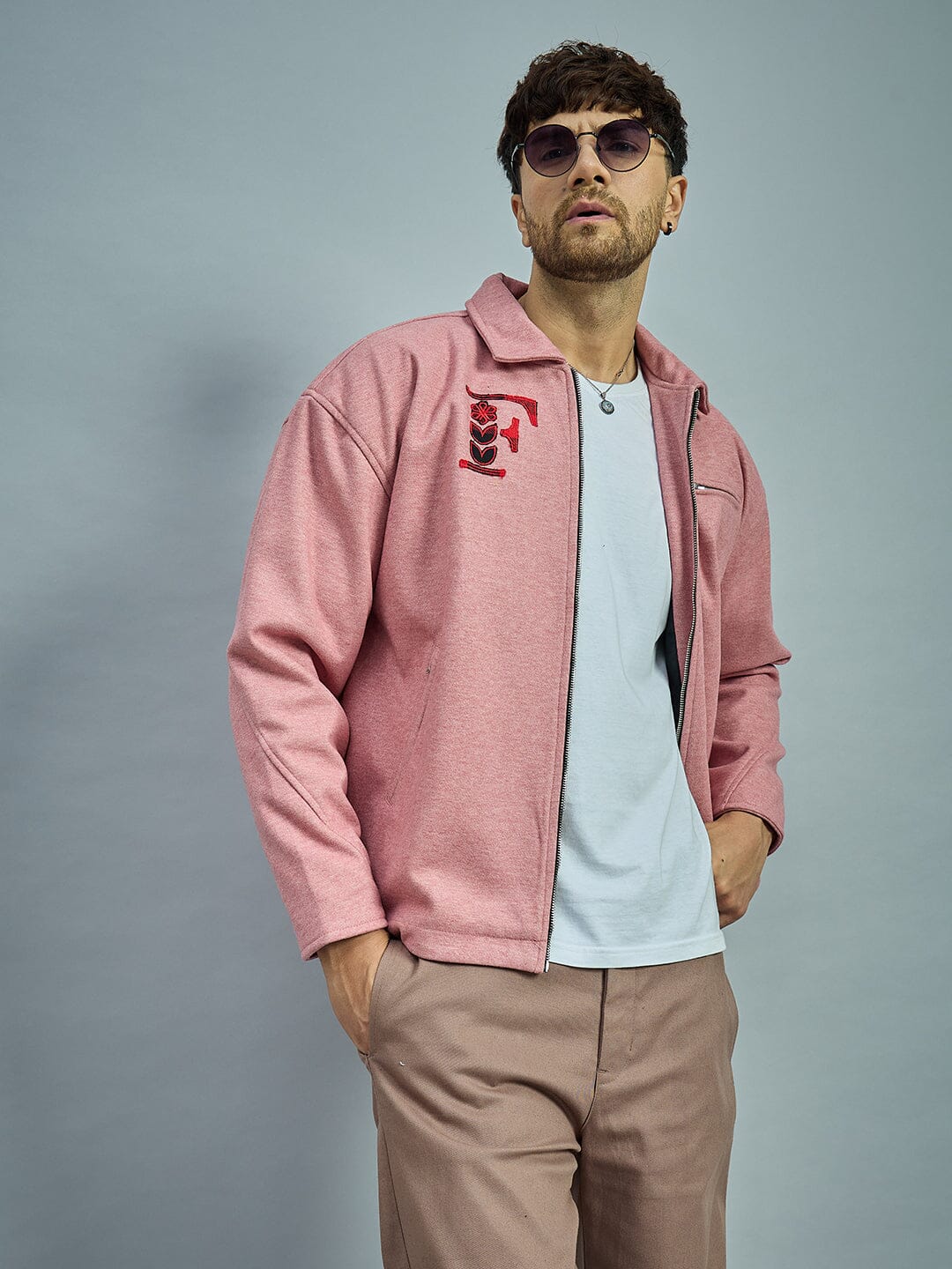 Dusty Pink Melange Harrington Jacket