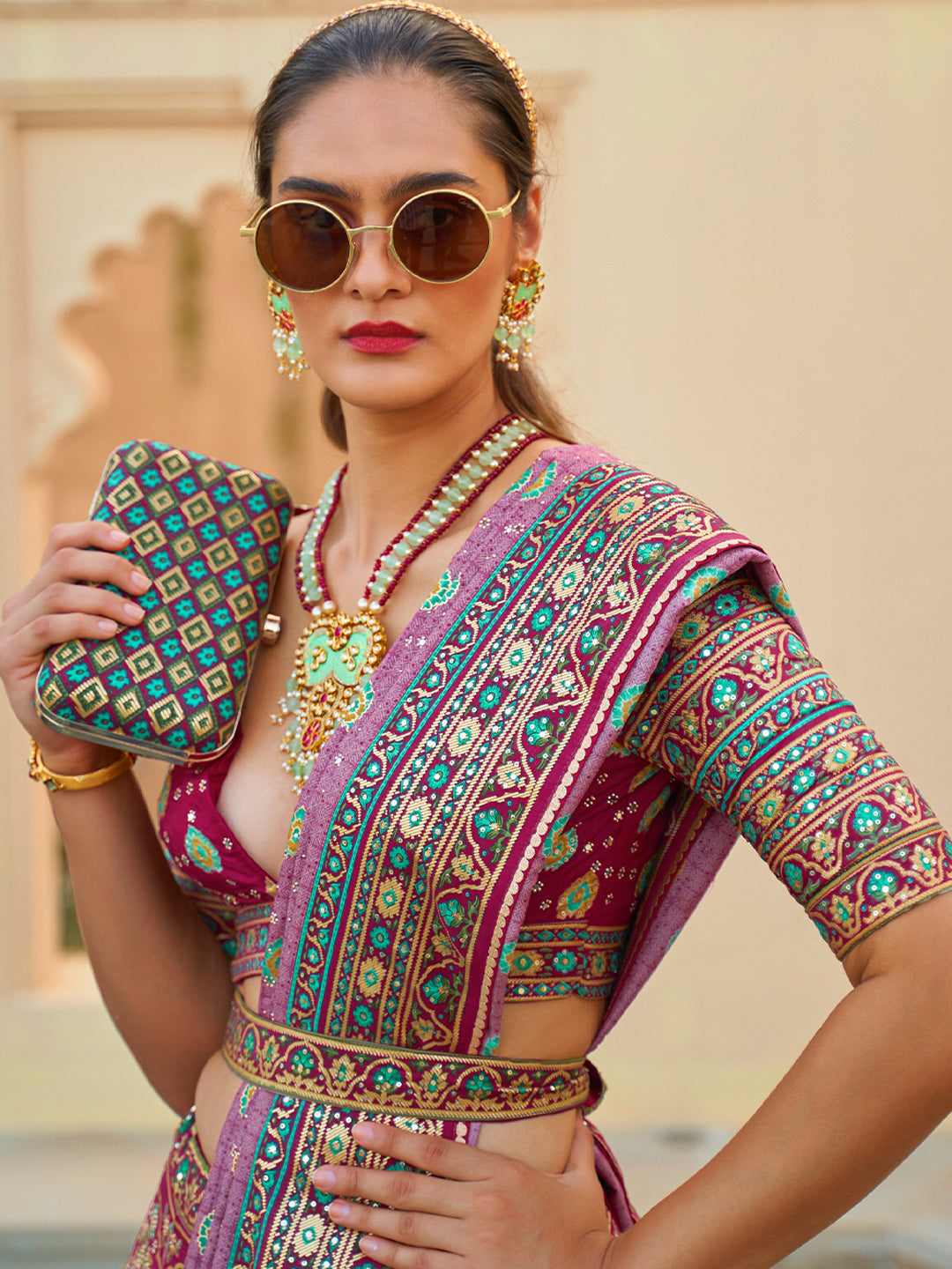 Pink-Purple Designer Silk Ready to Wear Lehenga Choli With Sparkle & Mirror Work - qivii