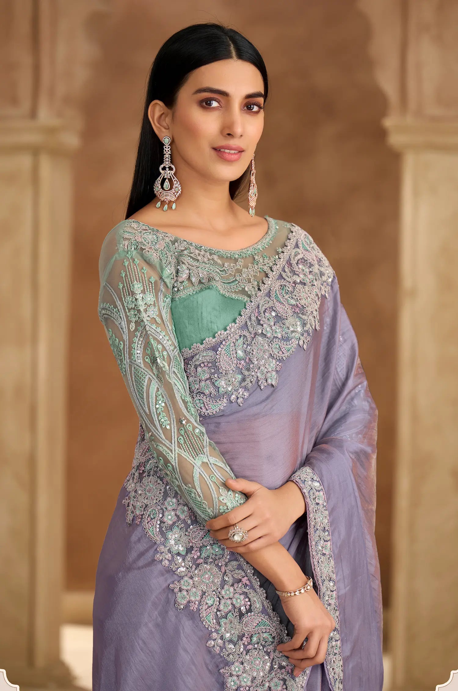 Lavender Georgette Embroidery Saree