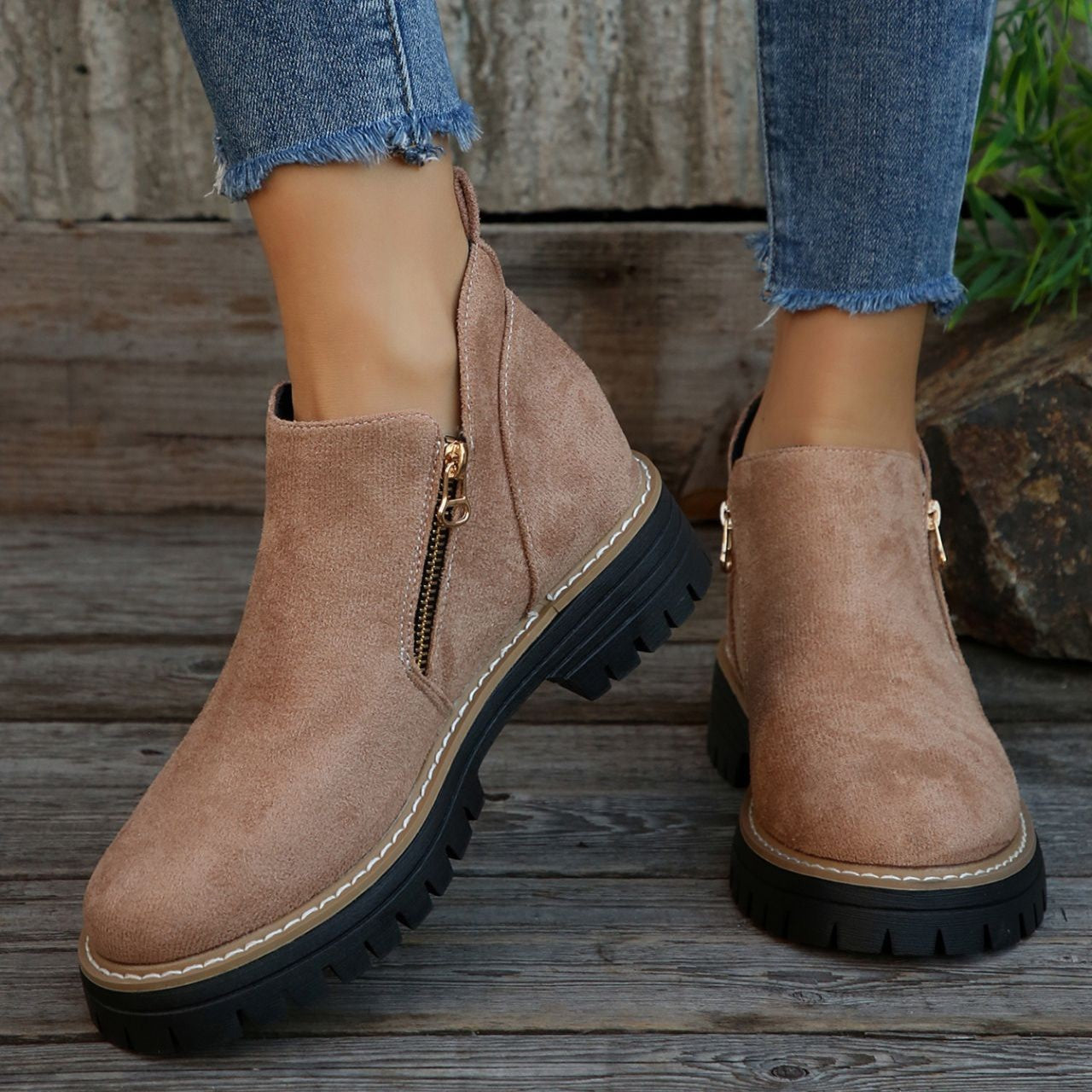 Women's Metro Chelsea Boots - Side-Zip Suede Ankle Boots with Chunky Heel (US 5-10.5)