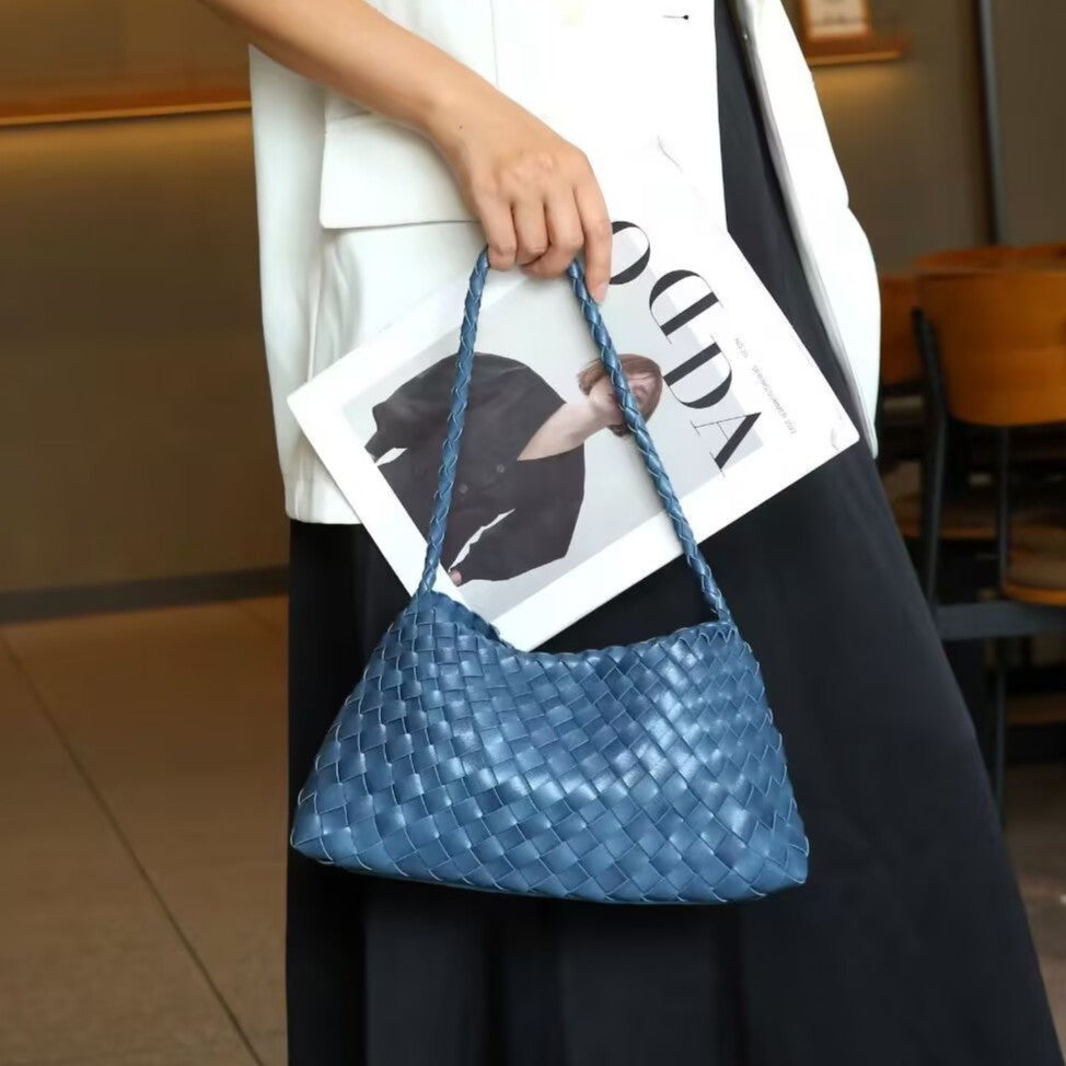 Women’s Genuine Leather Woven Heritage Tote – Handcrafted Vintage Shoulder & Underarm Bag, Minimalist Elegant Design