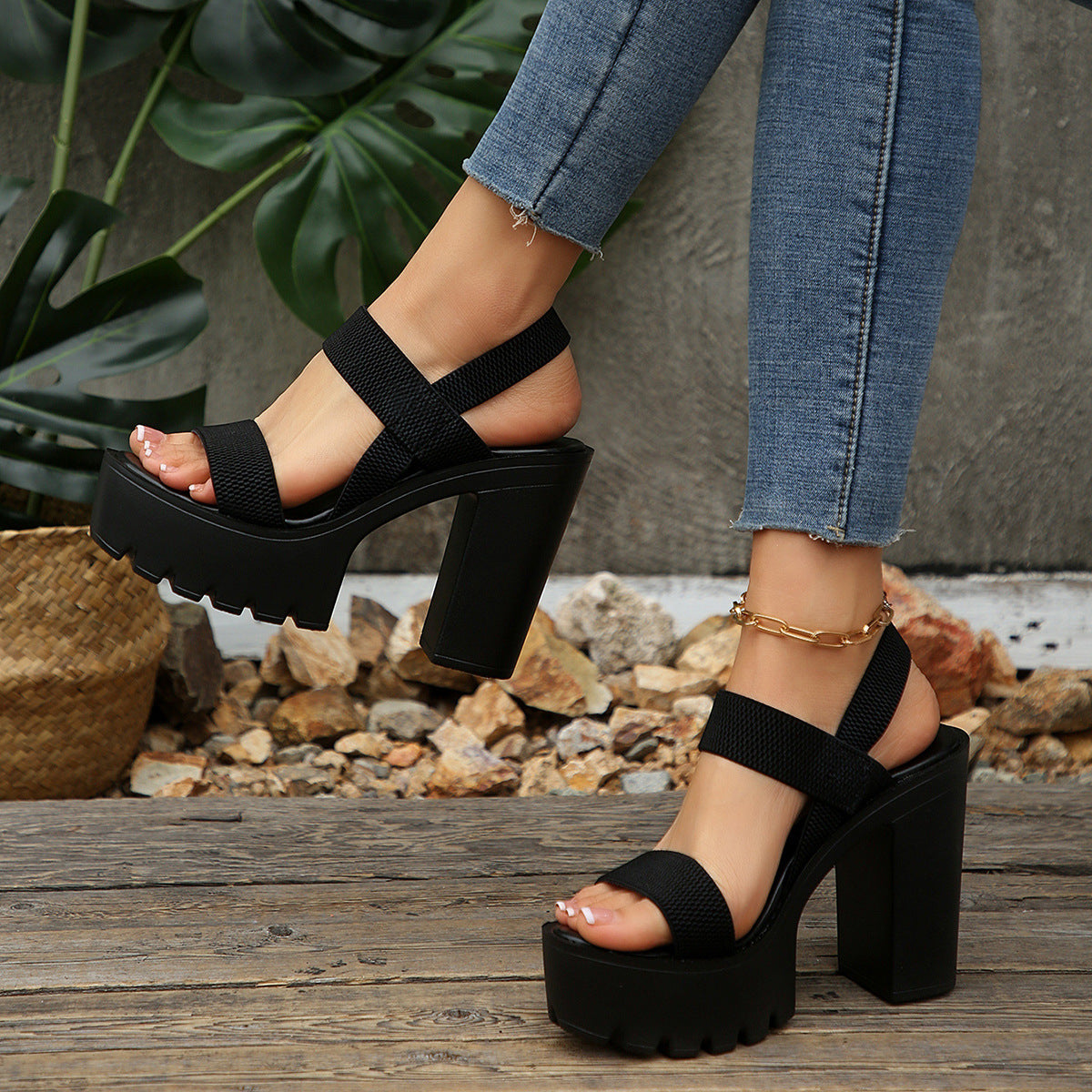 Women's Aveline One-Band Ultra-High Chunky Platform Slide Sandals – Elastic Back Strap Slip-On Heels (US 4–10.5)