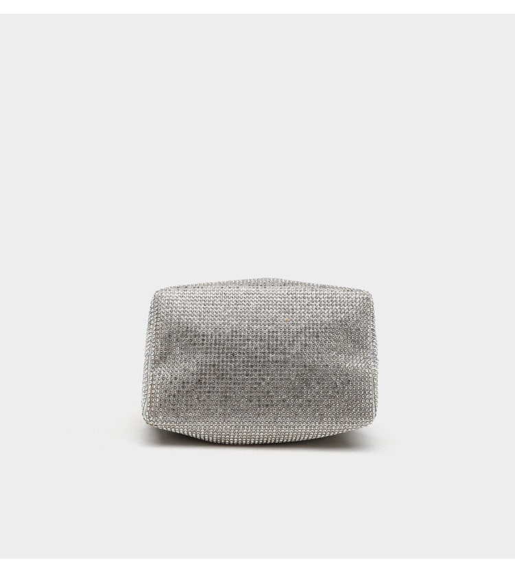 Women's Celestial Cache Bucket - Crystal-Encrusted Drawstring Minaudière with Detachable Constellation Chain
