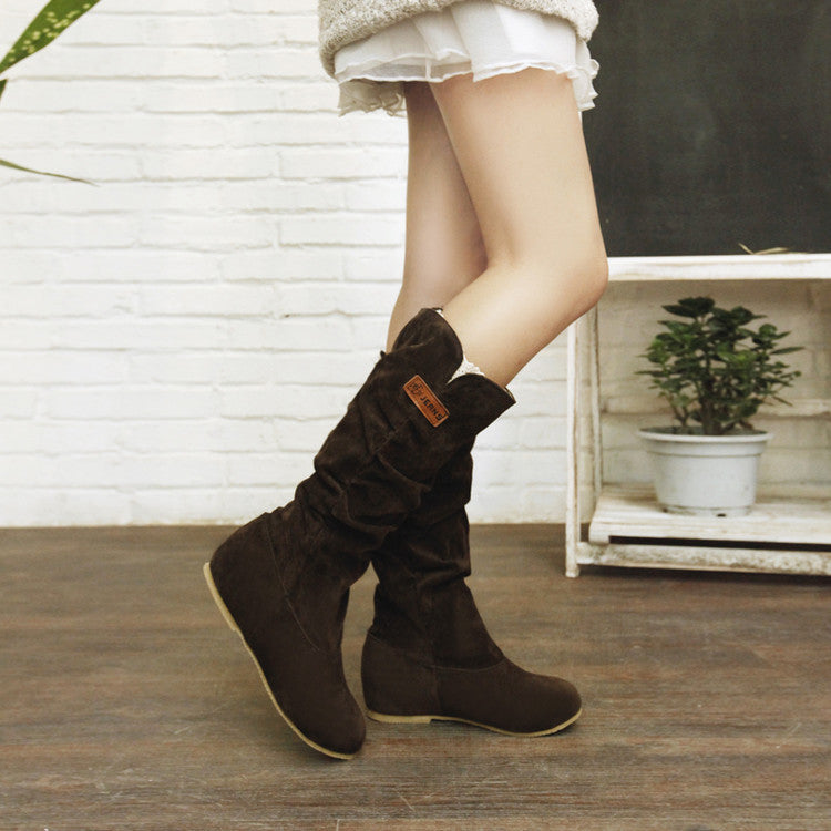 Women's Western Lace Mid-Calf Boots - Crinkle Suede Slouch Cowboy Boots (US 4-10.5)