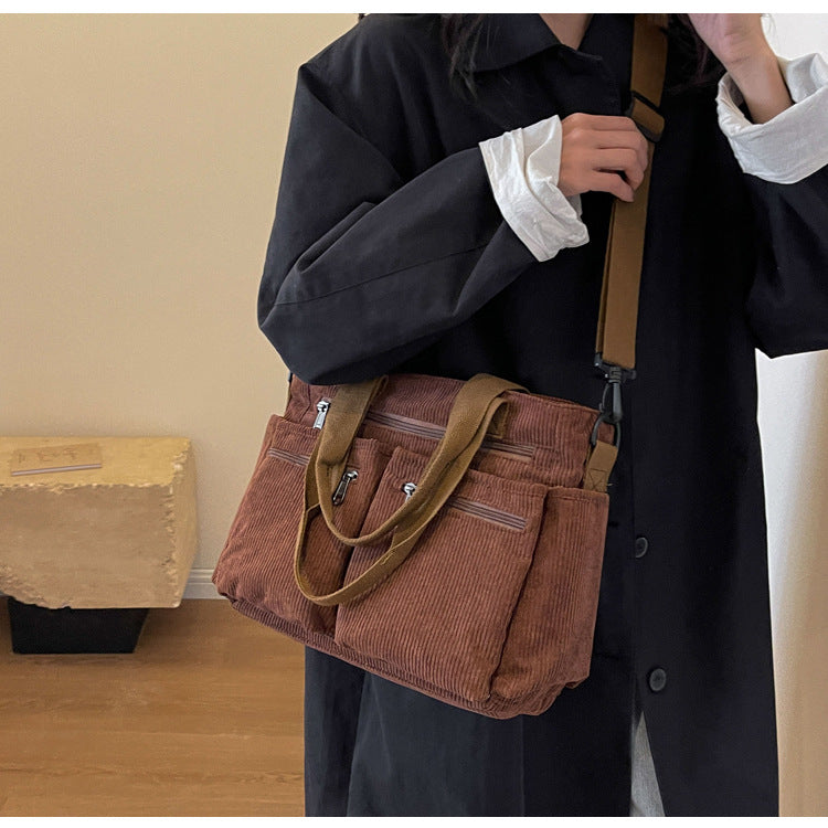 Women's Corduroy Tote Bag Large Capacity Convertible Shoulder & Crossbody Bag | Casual & Versatile Everyday Handbag