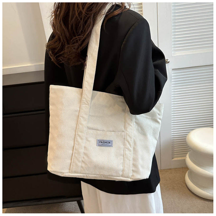 Women's Corduroy Tote Bag | Stylish & Minimalist Large-Capacity Shoulder Bag for Commuting
