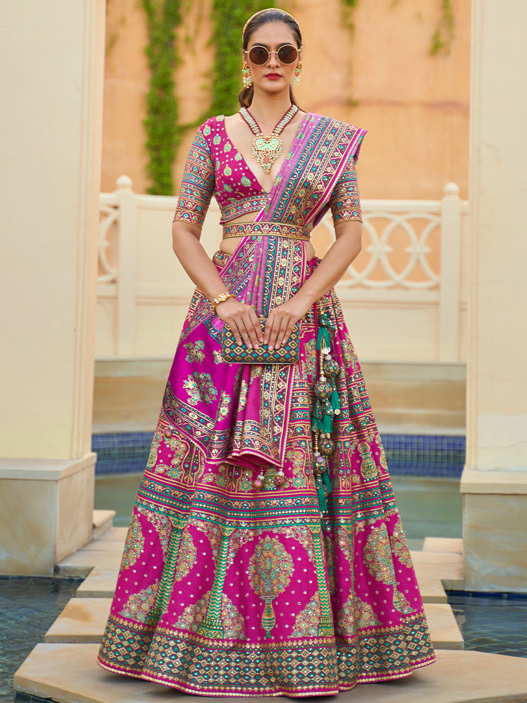 Pink-Purple Designer Silk Ready to Wear Lehenga Choli With Sparkle & Mirror Work - qivii
